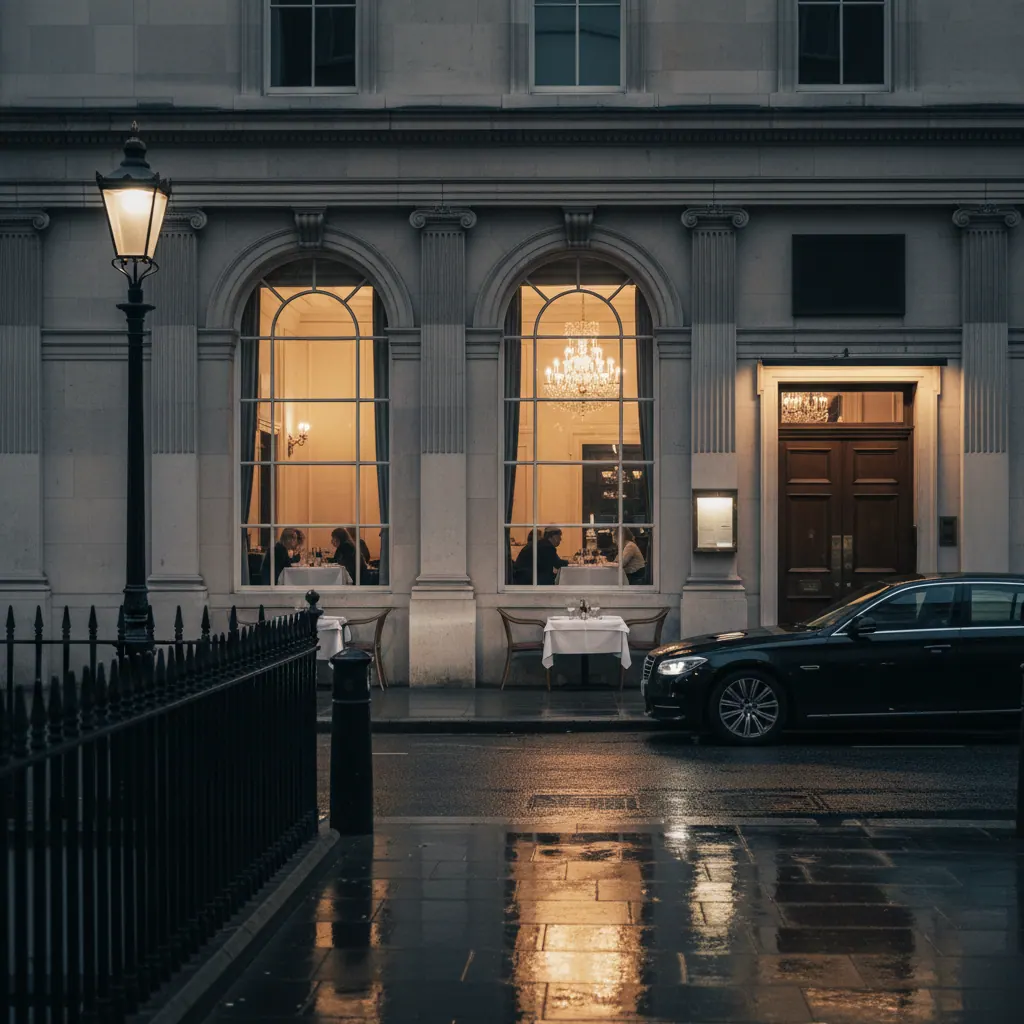 Westminster restaurant frontage at evening