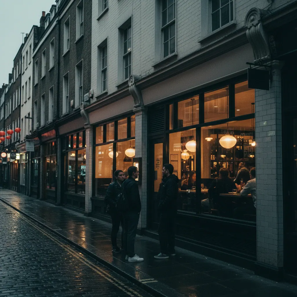 Soho restaurant frontage at evening