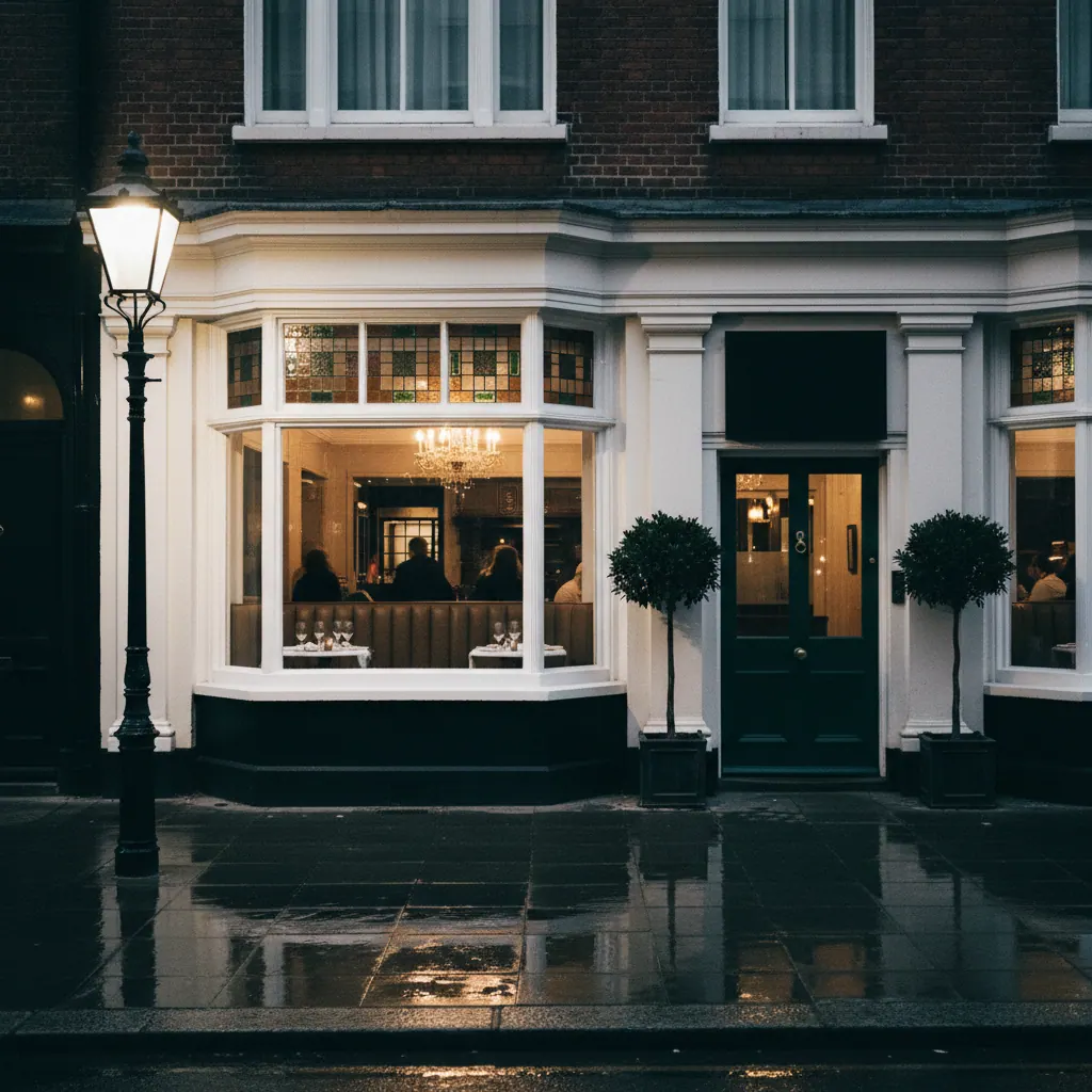 Kensington restaurant frontage at evening