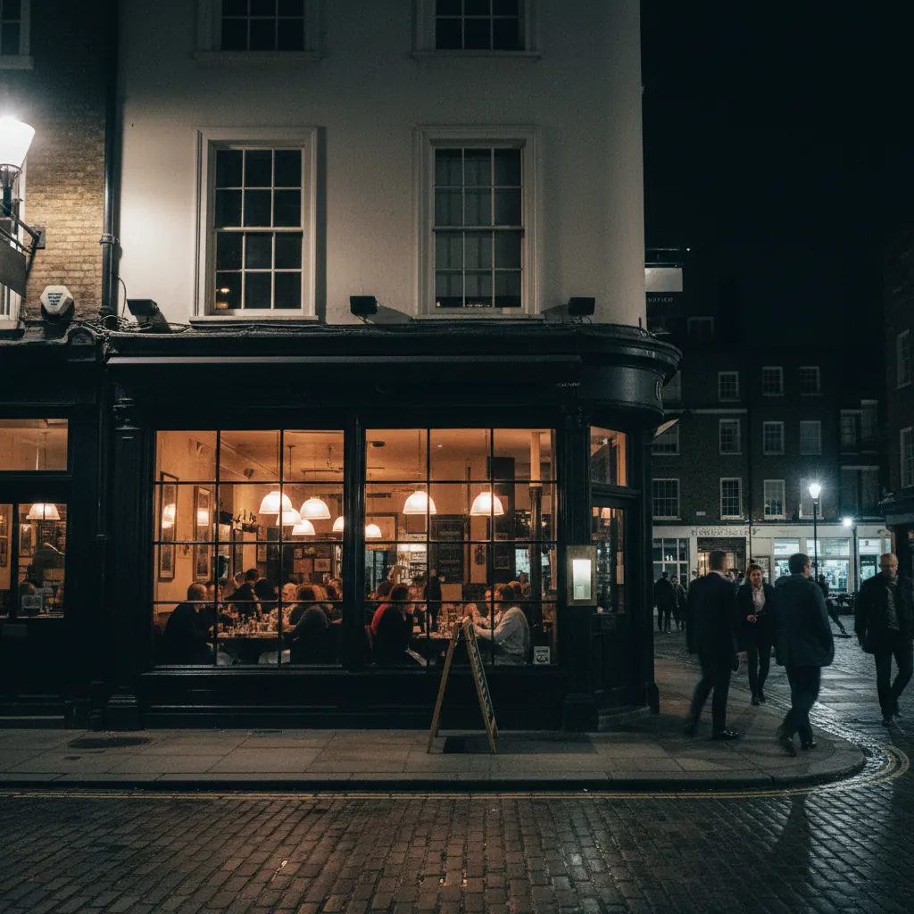 Covent Garden restaurant frontage at evening