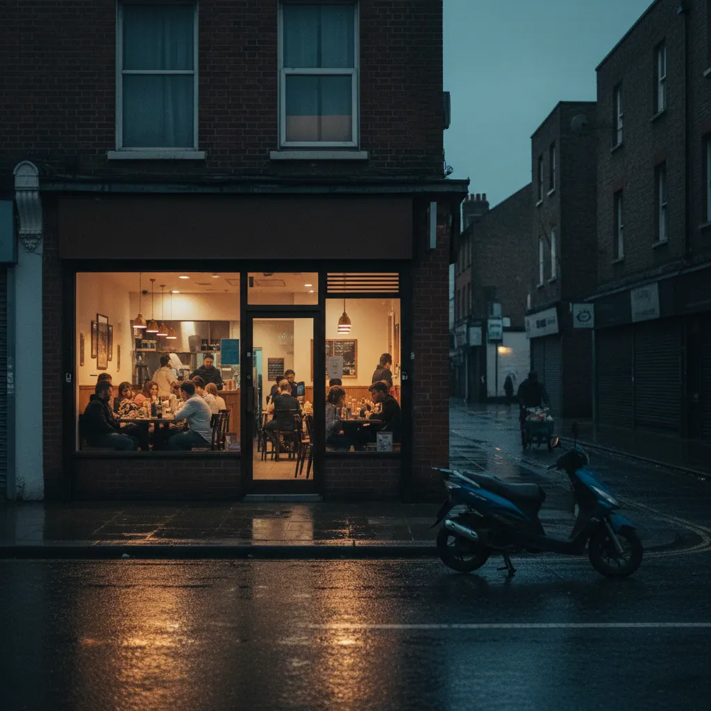 Newham restaurant frontage at evening