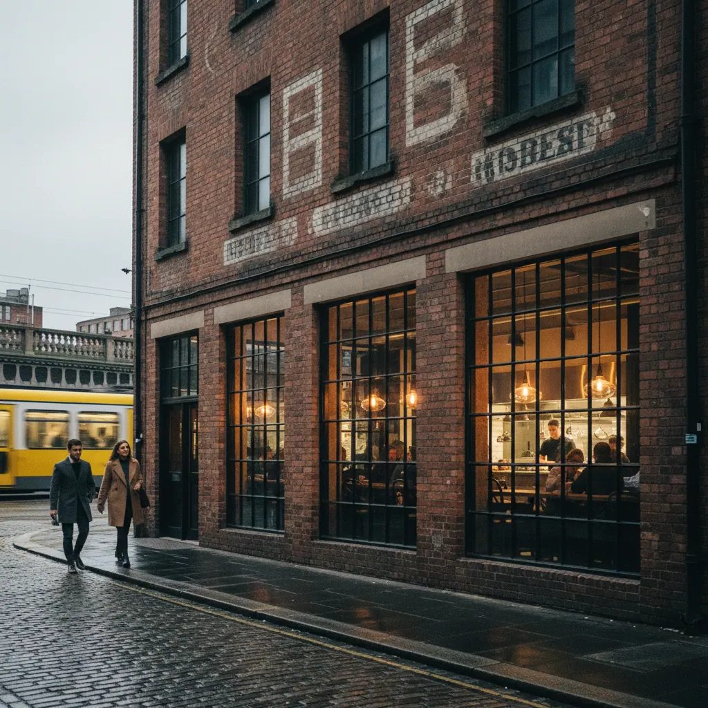 Ancoats restaurant frontage at evening